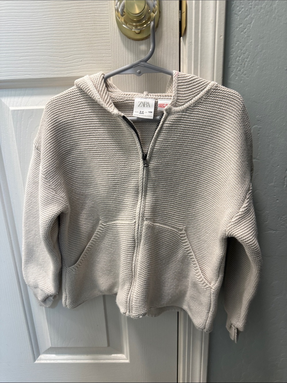 Zara Cream Knit Hooded Zip Cardigan size boys 3-4